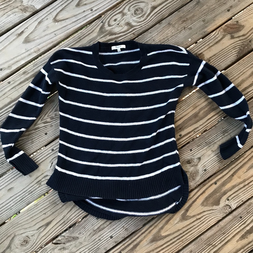Madewell navy striped hi low sweater